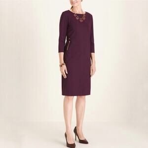 Chico's 3/4 Sleeve Ponte Knit Sheath Dress Plum Eggplant Purple Size 12